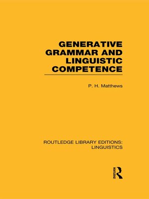 cover image of Generative Grammar and Linguistic Competence